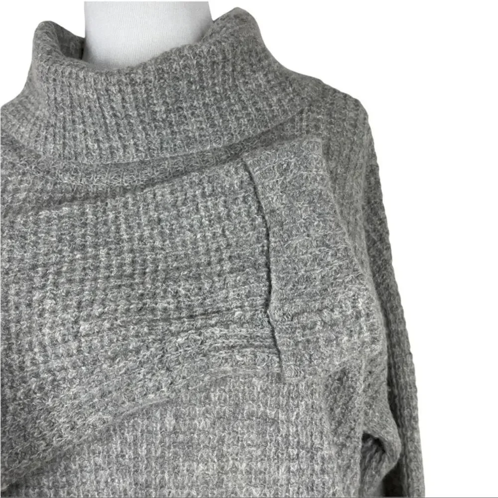 Free people 100% Wool Waffle knit Cowl Neck Sweater In Grey XS - Picture 5 of 9